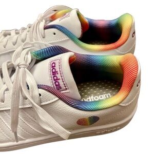 Adidas Neo Grand Court Sneakers White Rainbow with Heart • Size 7.5 NEW NO BOX